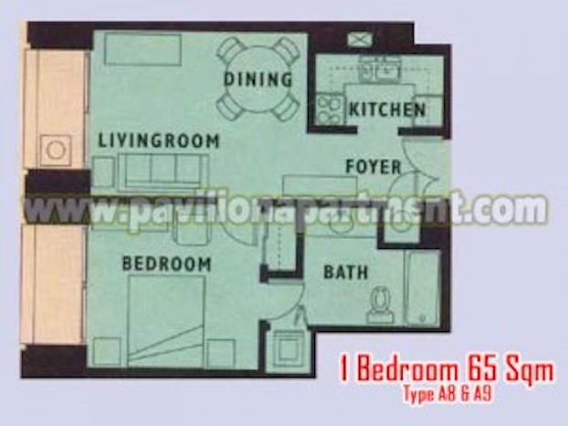 パビリオン アパートメント 1 Bedroom Type A8 A9 65sqm 間取り図