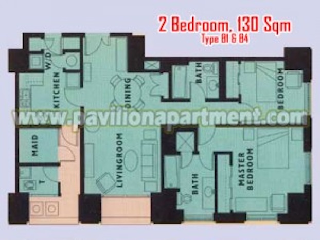 パビリオン アパートメント 2 Bedroom Type B1 B4 130sqm 間取り図