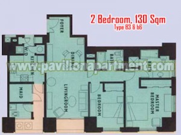 パビリオン アパートメント 2 Bedroom Type B3 B6 130sqm 間取り図