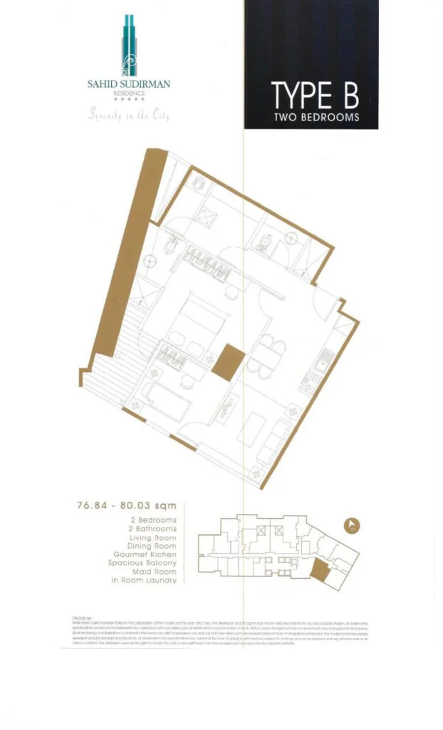 サヒッドスディルマン レジデンス Type B 76.84から80.03sqm 間取り図