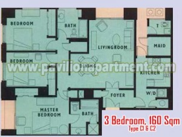 パビリオン アパートメント 3 Bedroom Type C1 C2 160sqm 間取り図