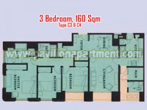パビリオン アパートメント 3 Bedroom Type C3 C4 160sqm 間取り図