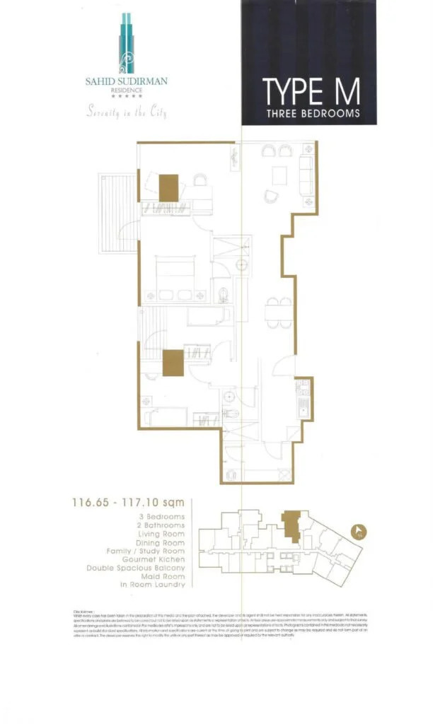 サヒッドスディルマン レジデンス Type M 116.65から117.10sqm 間取り図