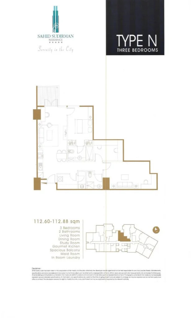 サヒッドスディルマン レジデンス Type N 112.69から112.88sqm 間取り図