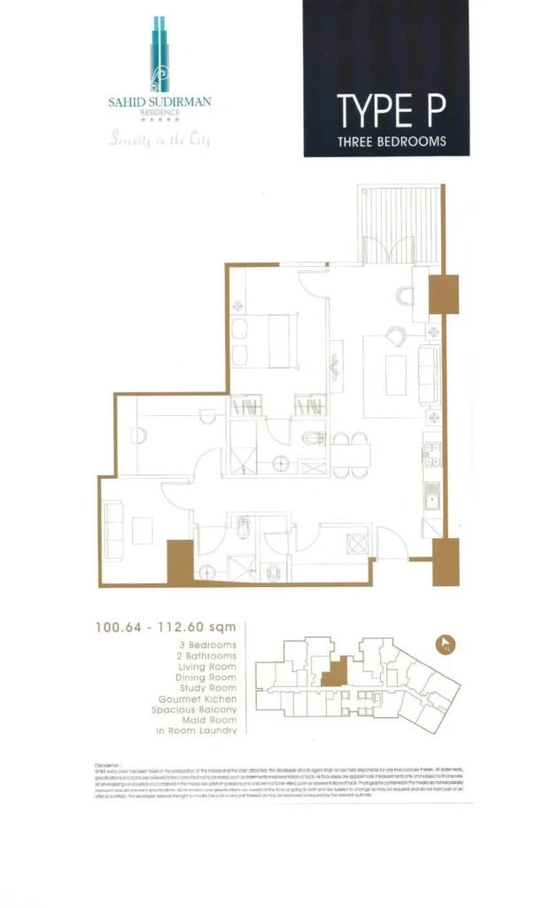 サヒッドスディルマン レジデンス Type P 100.64から112.60sqm 間取り図