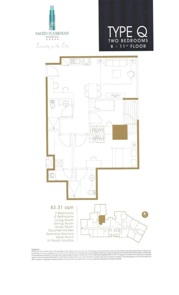 サヒッドスディルマン レジデンス Type Q 8階から11階 83.31sqm 間取り図