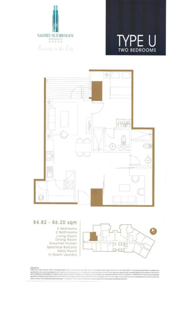 サヒッドスディルマン レジデンス Type U 84.82から86.20sqm 間取り図